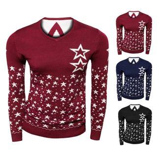Star Printed V-neck Knit Top