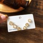 Set Of 6: Geometric Stud Earring Set - Transparent & Gold - One Size