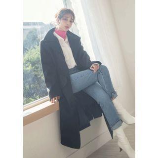 Belted Wool Blend Chesterfield Coat