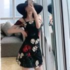 Flower Embroidered Cold Shoulder Mini A-line Dress