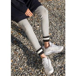 Tall Size Contrast Ribbed-hem Leggings