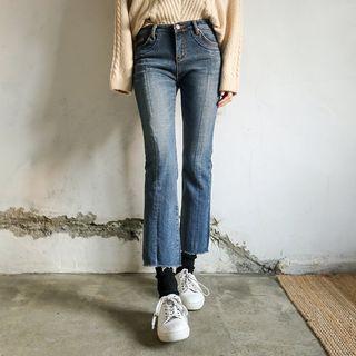 Frayed Brushed-fleece Lined Semi Boot-cut Jeans