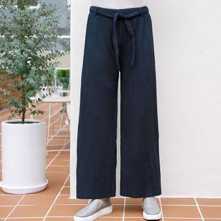 Ribbed Wide Pants With Sash