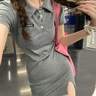 Polo Short-sleeve Plain Side Slit Dress