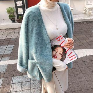 Snap-button Faux-fur Cardigan