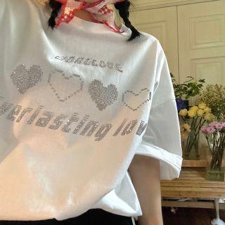 Rhinestone Heart Lettering T-shirt