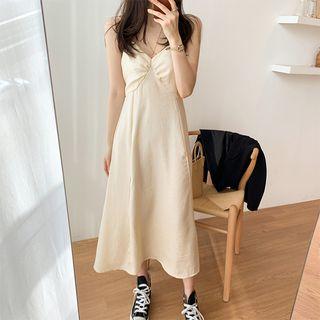 Spaghetti-strap A-line Midi Dress Almond - One Size