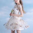 Butterfly Print Cap Sleeve Mini Prom Dress