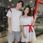 Couple Matching Short-sleeve T-shirt / Shorts/ Cold Shoulder Mini Dress