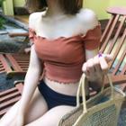 Off Shoulder Short Sleeve Cropped Knit T-shirt