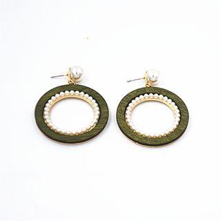 Faux Pearl Wooden Hoop Dangle Earring