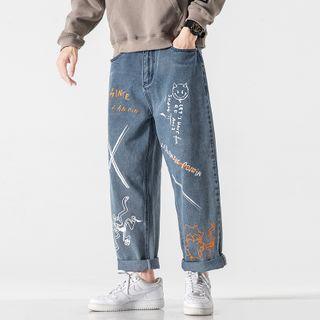 High-waist Cartoon Printed Jeans