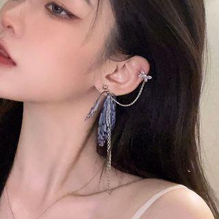 Bow Chain Fringed Earring 1 Pc - Blue & Silver - One Size