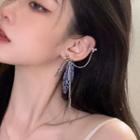 Bow Chain Fringed Earring 1 Pc - Blue & Silver - One Size