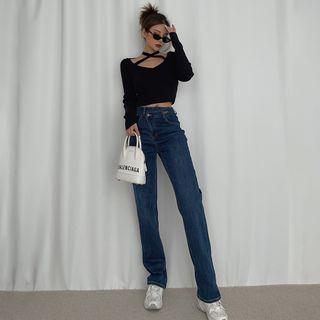 Asymmetrical-waistline Straight-cut Loose Jeans