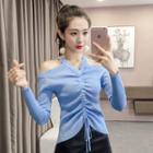Off-shoulder Halter Drawstring Knit Top