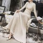 Knitted Long-sleeve A-line Maxi Dress