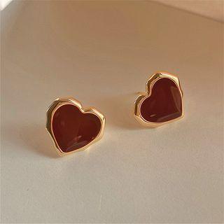 925 Silver Heart Earring Gold - One Size