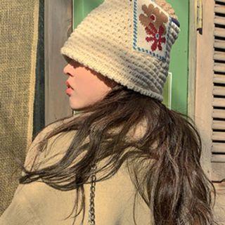 Flower-patch Knit Bucket Hat