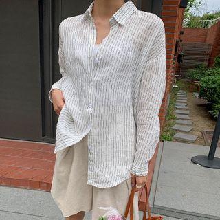 Drop-shoulder Stripe Linen Shirt