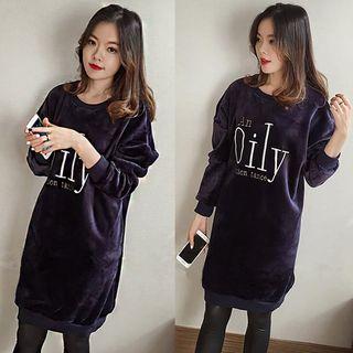 Fleece-lined Lettering Velvet Long Sweatshirt