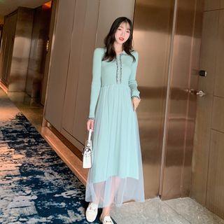 Long-sleeve Overlay Midi Knit Dress