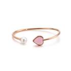 Simple And Fashion Plated Rose Gold Pink Heart-shaped Cubic Zirconia Imitation Pearl 316l Stainless Steel Bangle Rose Gold - One Size