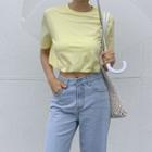 Plain Bubble-hem Crop T-shirt