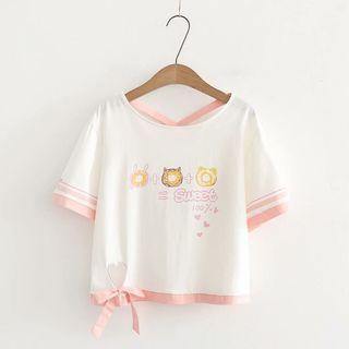 Short-sleeve Cropped Printed T-shirt White - One Size
