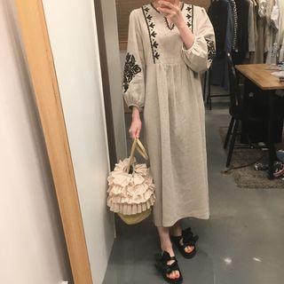 3/4-sleeve Embellished Midi Dress