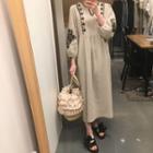 3/4-sleeve Embellished Midi Dress