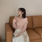 Wide-collar Fuzzy Sweater