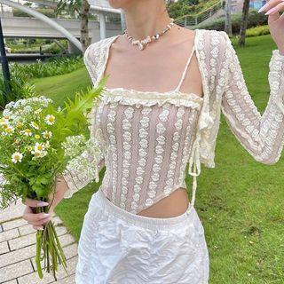 Set: Lace Camisole Top + Cropped Cardigan