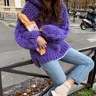 Hooded Chunky-knit Sweater Purple - One Size