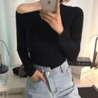 Long-sleeve Skew Neck T-shirt