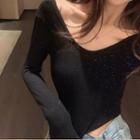 Long-sleeve Glitter Cropped T-shirt