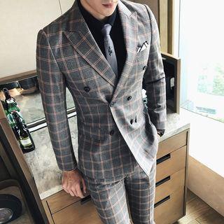 Set: Plaid Double Breasted Blazer + Dress Pants