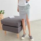 Drawstring-waist Slit-hem Skirt