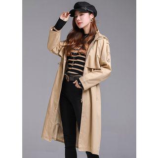 Hooded Flap Zip-up Safari Coat