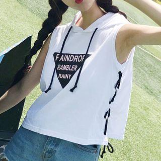 Sleeveless Hooded Lace-up Top