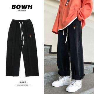 Lightning Bolt Embroidered Wide-leg Jeans