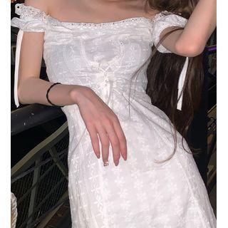 Off-shoulder Eyelet Lace A-line Dress