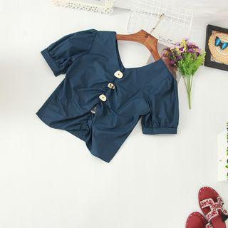 V-neck Short-sleeve Crop Blouse