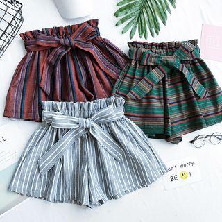 Striped Elastic-waist Loose-fit Shorts