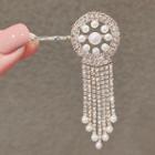 Faux Pearl Rhinestone Fringed Hair Pin Ly634 - Faux Pearl & Rhinestone - White & Light Gold - One Size