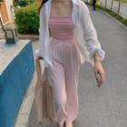 Pocket Detail Shirt / Camisole / Striped Wide-leg Pants