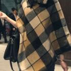 Checked Turtleneck Knit Cape