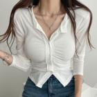 Long-sleeve Ruched Button-up Top