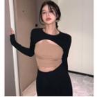 Long-sleeve Crop Top / One-shoulder Camisole Top