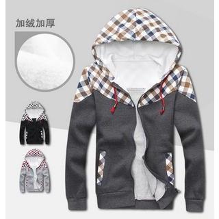 Gingham Panel Hooded Zip Jacket